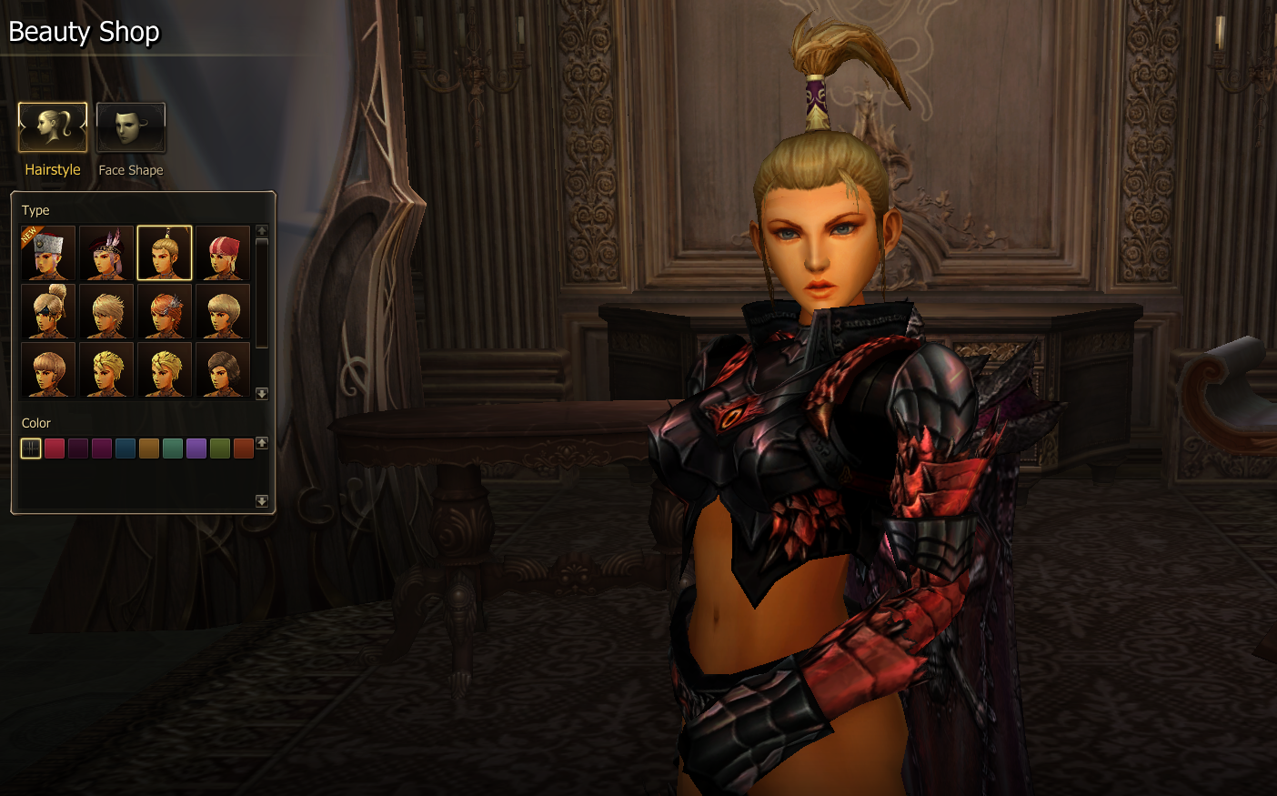 Beauty Shop with hairstyle choices, colors and a character preview