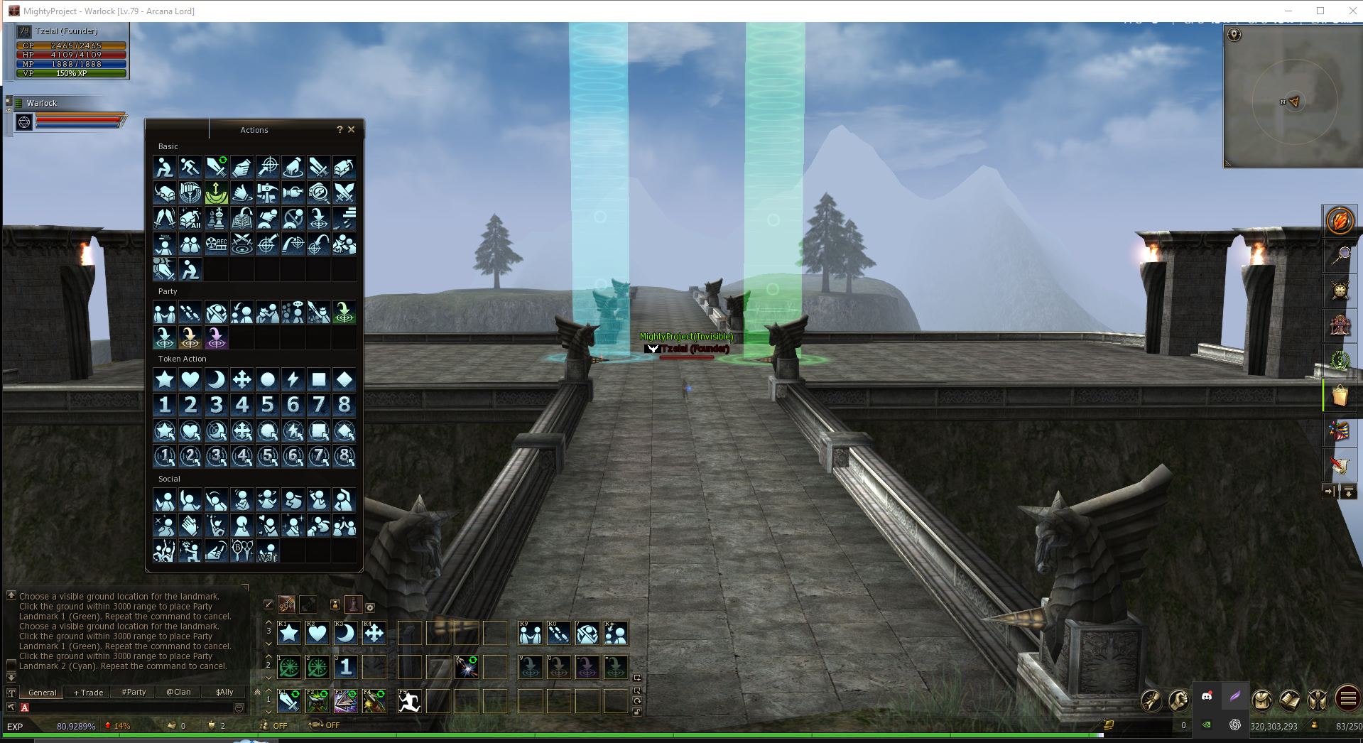Large clan and party landmarks placed in the game world