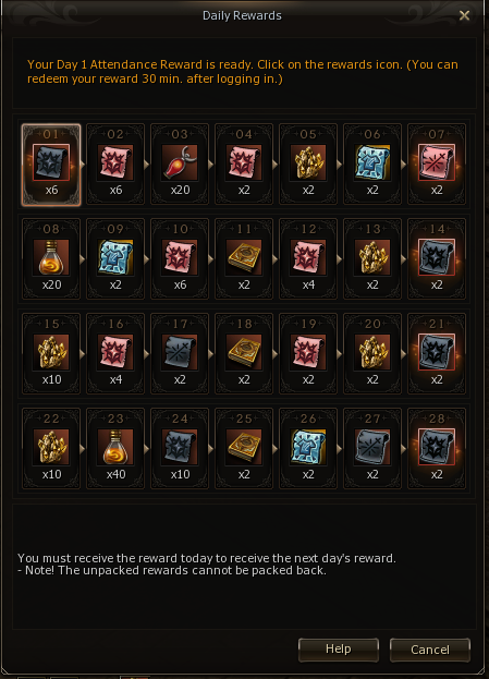 Daily attendance reward calendar