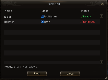Party Ping showing one ready player and one not-ready player